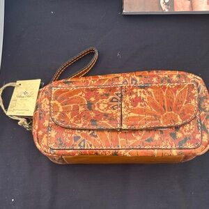 Patricia Nash Orange and Brown Floral Wristlet